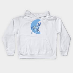 African Painted Dog Crescent Moon - Blue Kids Hoodie